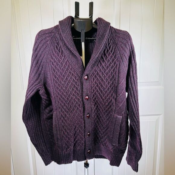 NWT Banana Republic men’s cable knit wool shawl collar cardigan sweater size L - Picture 5 of 13